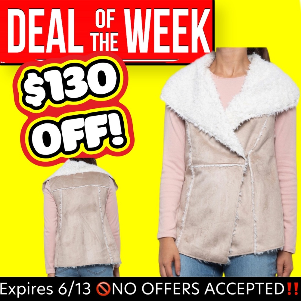 🔥🆕 dylan Shaggy plush Faux-Suede Vest Cream and tan size large